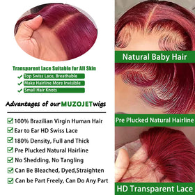 MUZOJET 99J Burgundy Lace Front Wig side view