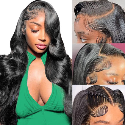 MUZOJET Body Wave Lace Front Wig front view with natural waves