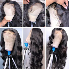 MUZOJET Body Wave Lace Front Wig on a mannequin head