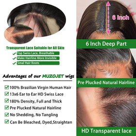 MUZOJET Body Wave Lace Front Wig side view showcasing the lace front