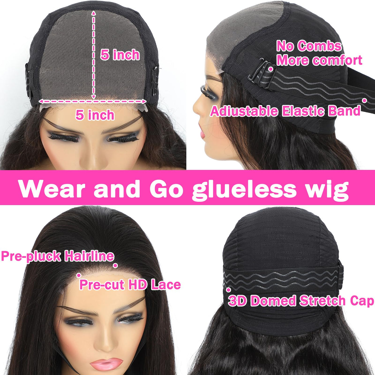 MUZOJET Glueless Body Wave Wig back view