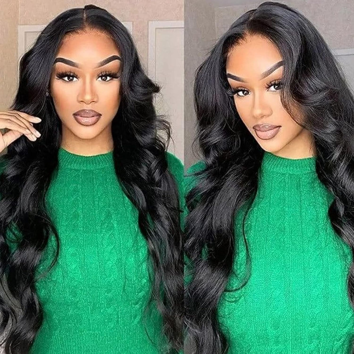 MUZOJET Glueless Body Wave Wig displayed with hair care products