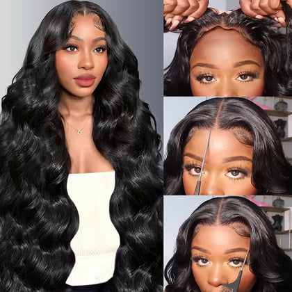 MUZOJET glueless body wave wig front view with 5x5 lace closure