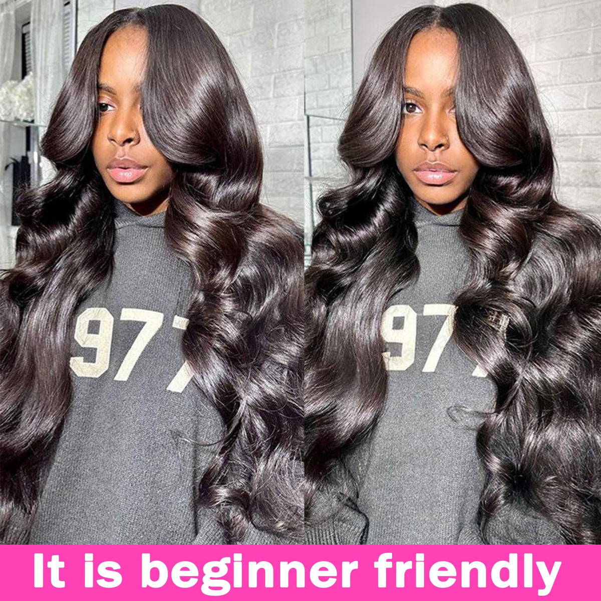 MUZOJET glueless body wave wig lifestyle shot on model