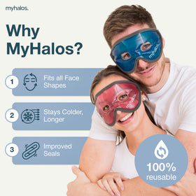 myhalos Cooling Gel Eye Mask in use on a person relaxing