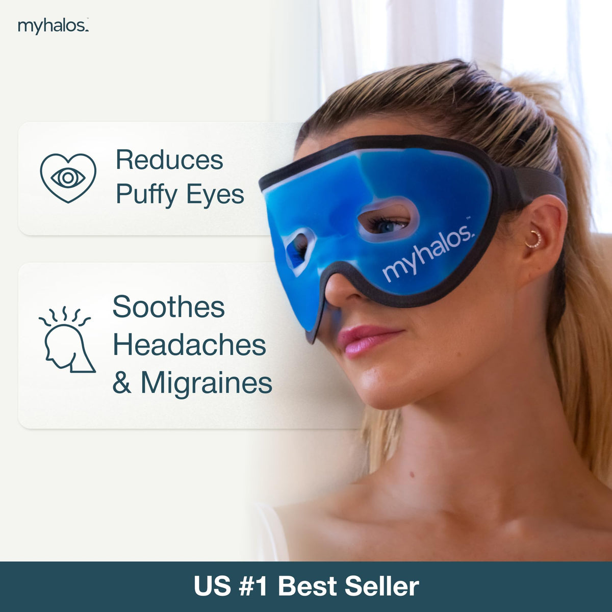 myhalos Cooling Gel Eye Mask side view showing adjustable straps