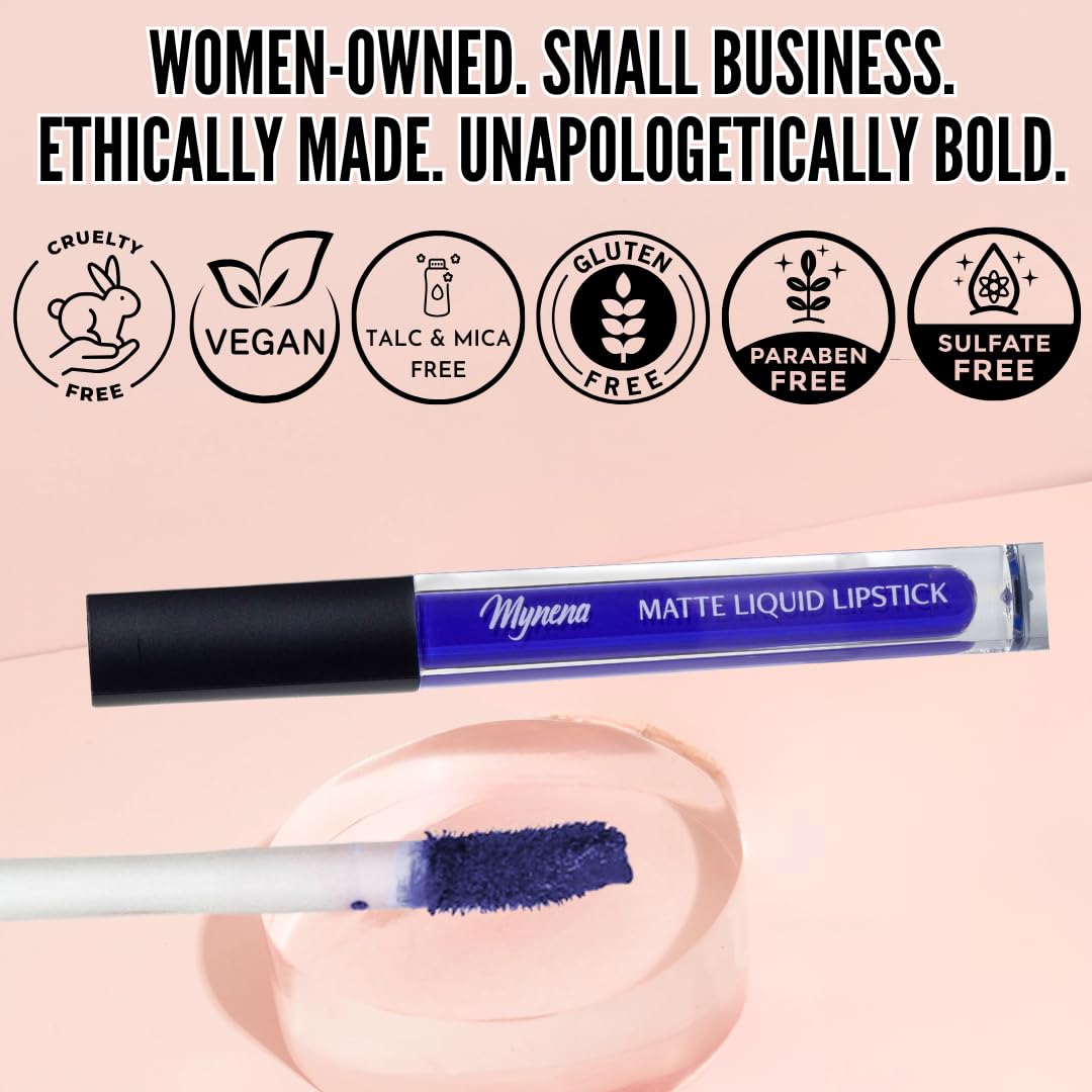 Mynena Hydrating Blue Matte Liquid Lipstick Mavi in use outdoors