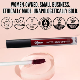 Mynena Hydrating Burgundy Matte Liquid Lipstick Emma texture on hand