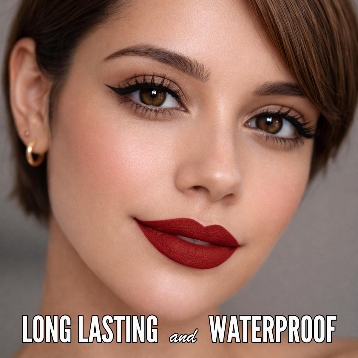 Mynena Hydrating Red Matte Liquid Lipstick in makeup setting