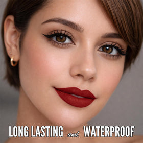 Mynena Hydrating Red Matte Liquid Lipstick in makeup setting