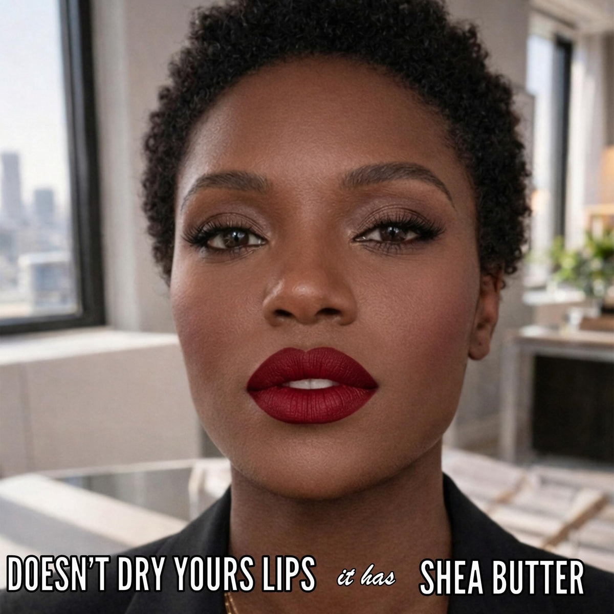 Mynena Hydrating Red Matte Liquid Lipstick on model's lips