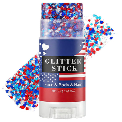 Mysense Body Glitter Stick front view with red, white, and blue sequins