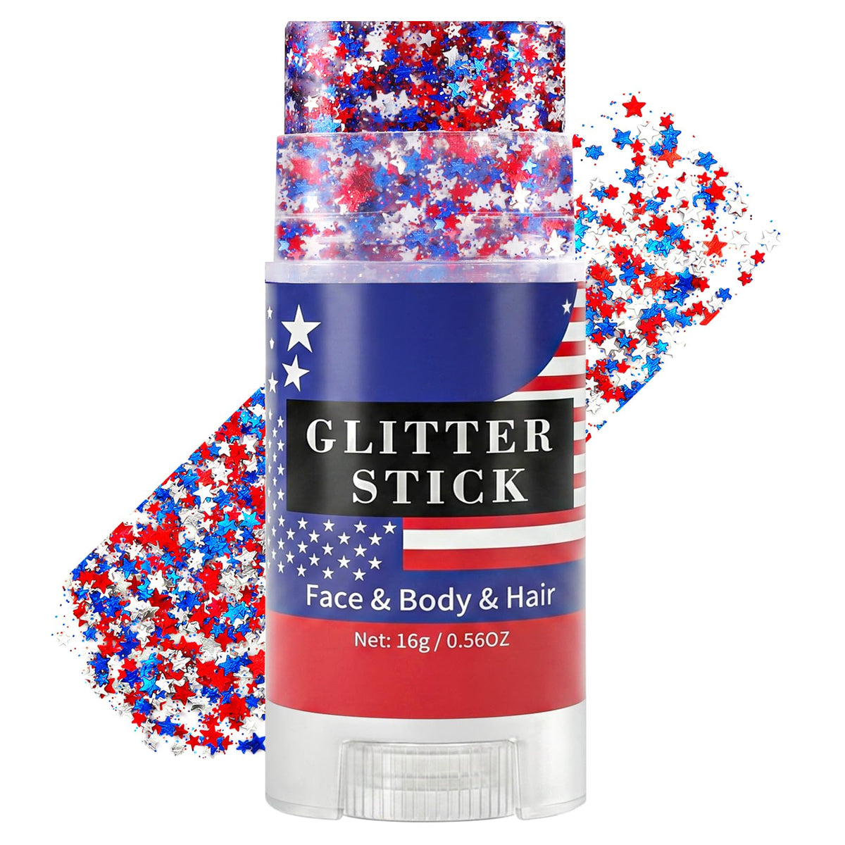 Mysense Body Glitter Stick front view with red, white, and blue sequins