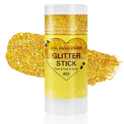 Mysense Gold Body Glitter Stick front view with glitter texture