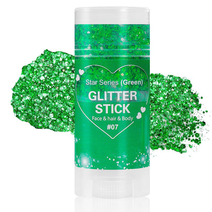 Mysense Green Body Glitter Stick front view with chunky glitter