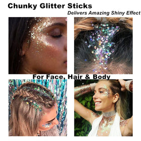 Mysense Mermaid Body Glitter Stick applied on hair for a party look