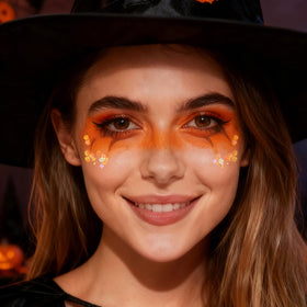 Mysense Orange Body Glitter Stick applied in hair for a party