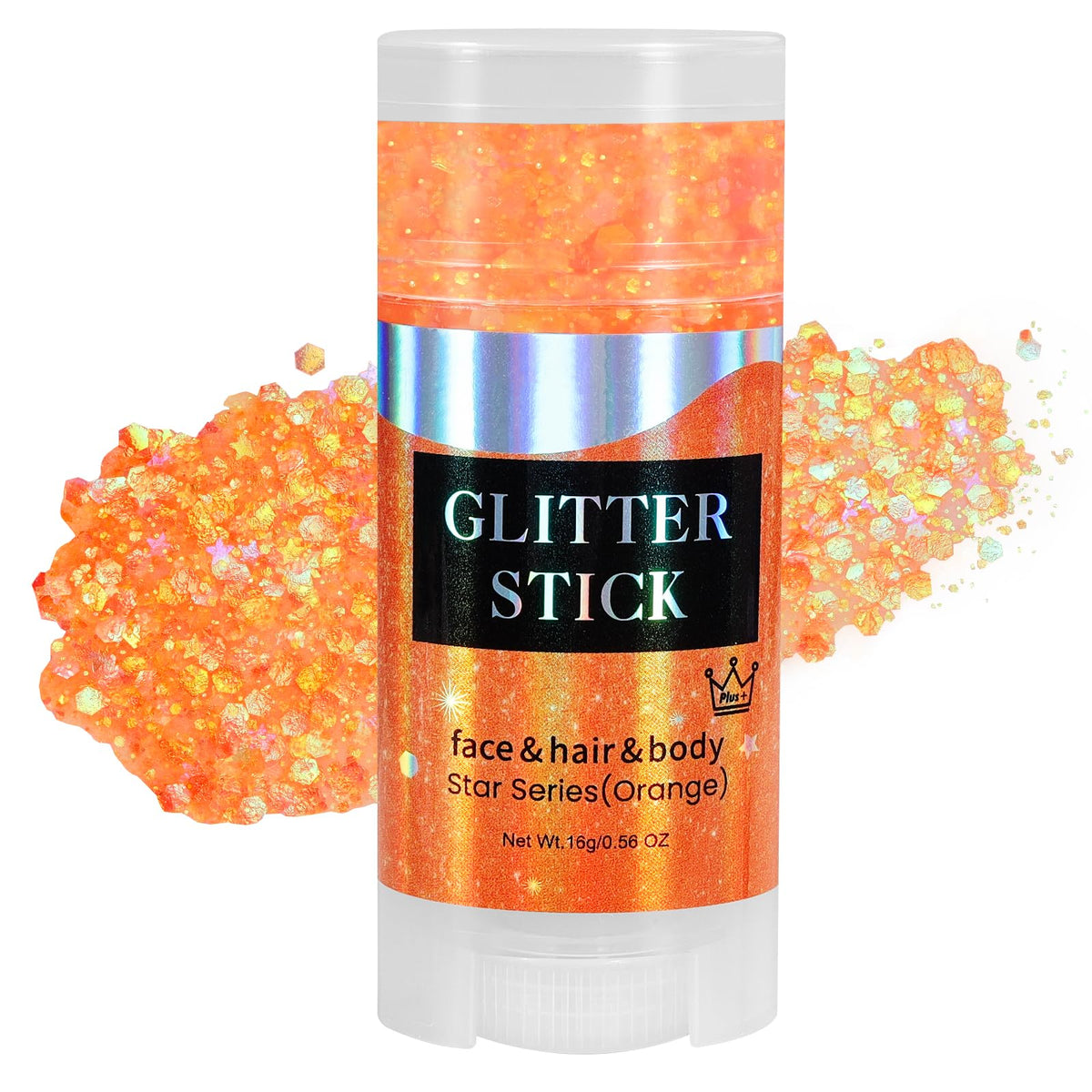 Mysense Orange Body Glitter Stick front view with glitter texture