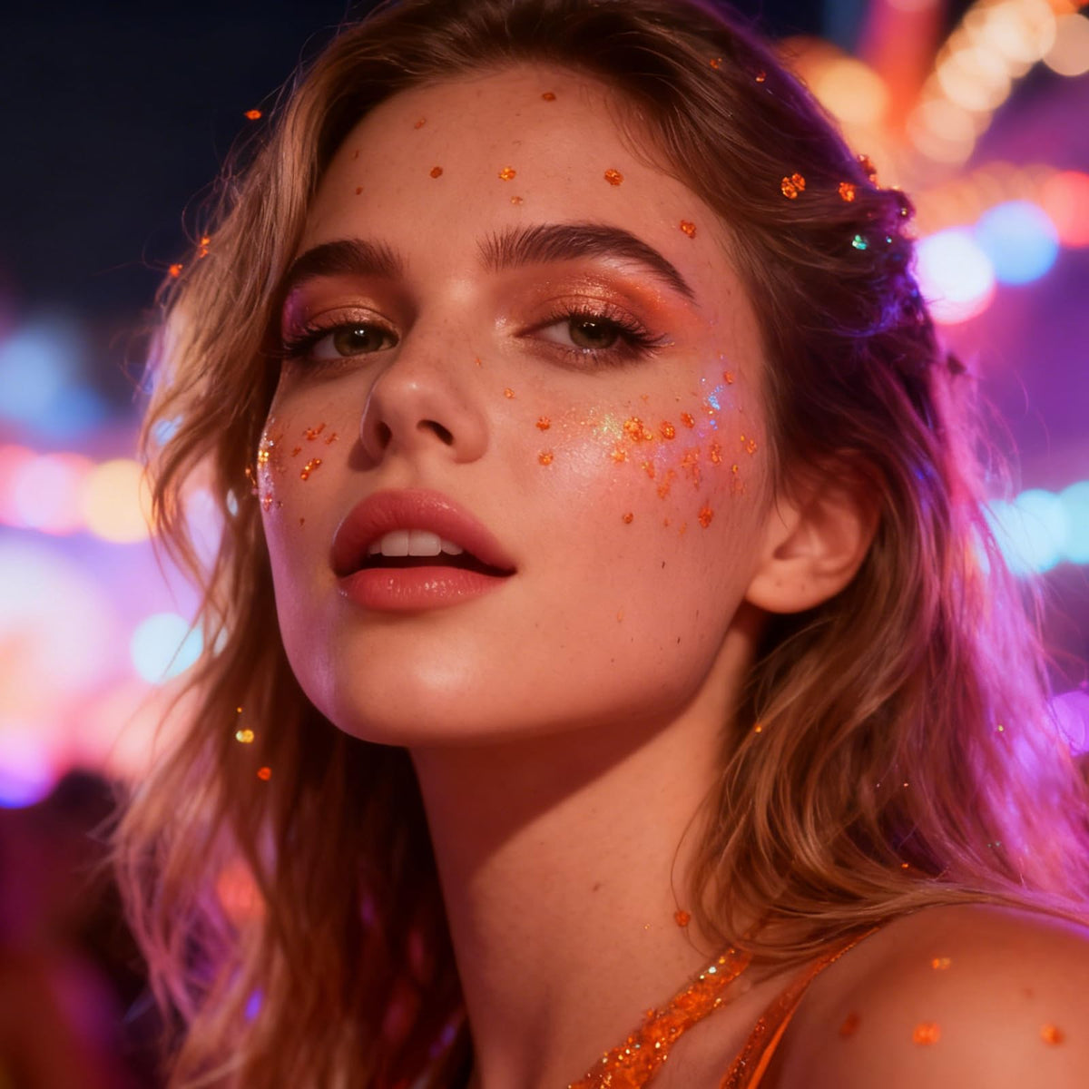 Mysense Orange Body Glitter Stick showing chunky sequins