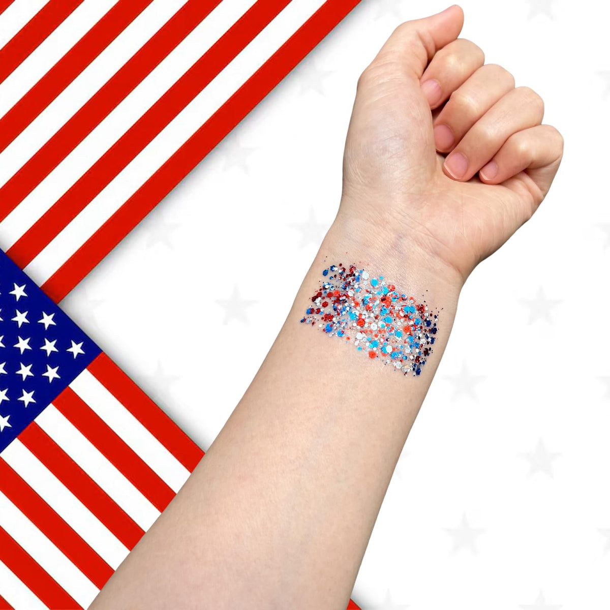 Mysense Patriotic Body Glitter Stick in hand outdoors during a celebration
