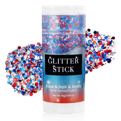 Mysense Patriotic Glitter Stick front view with red, white, and blue glitters