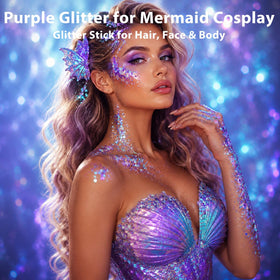 Mysense Purple Body Glitter Stick applied on skin for festival makeup