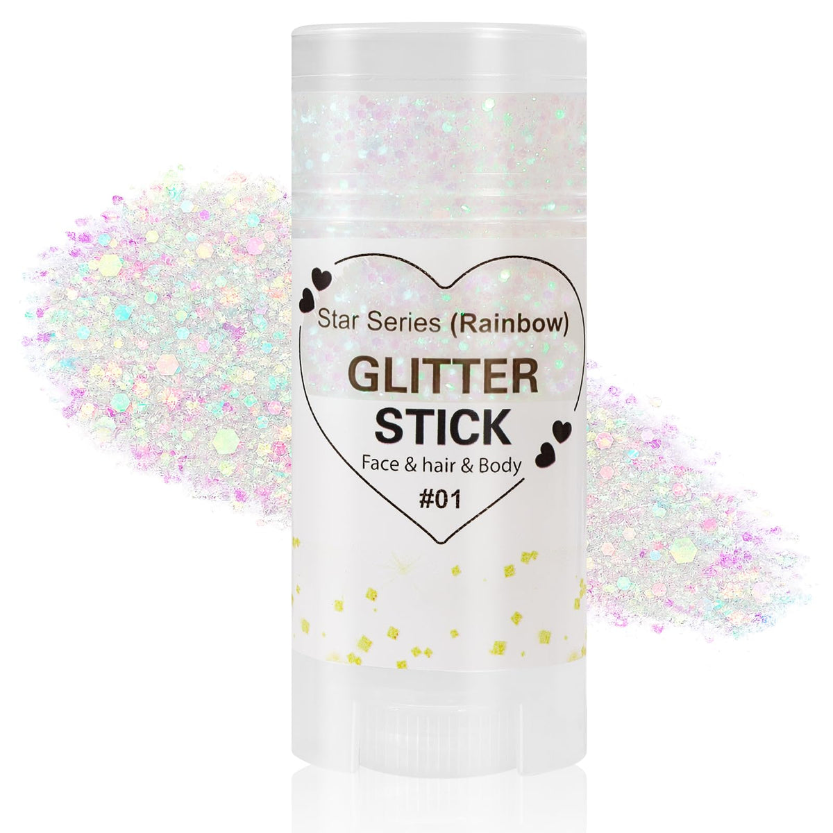 Mysense Rainbow Body Glitter Stick front view with sparkling glitter