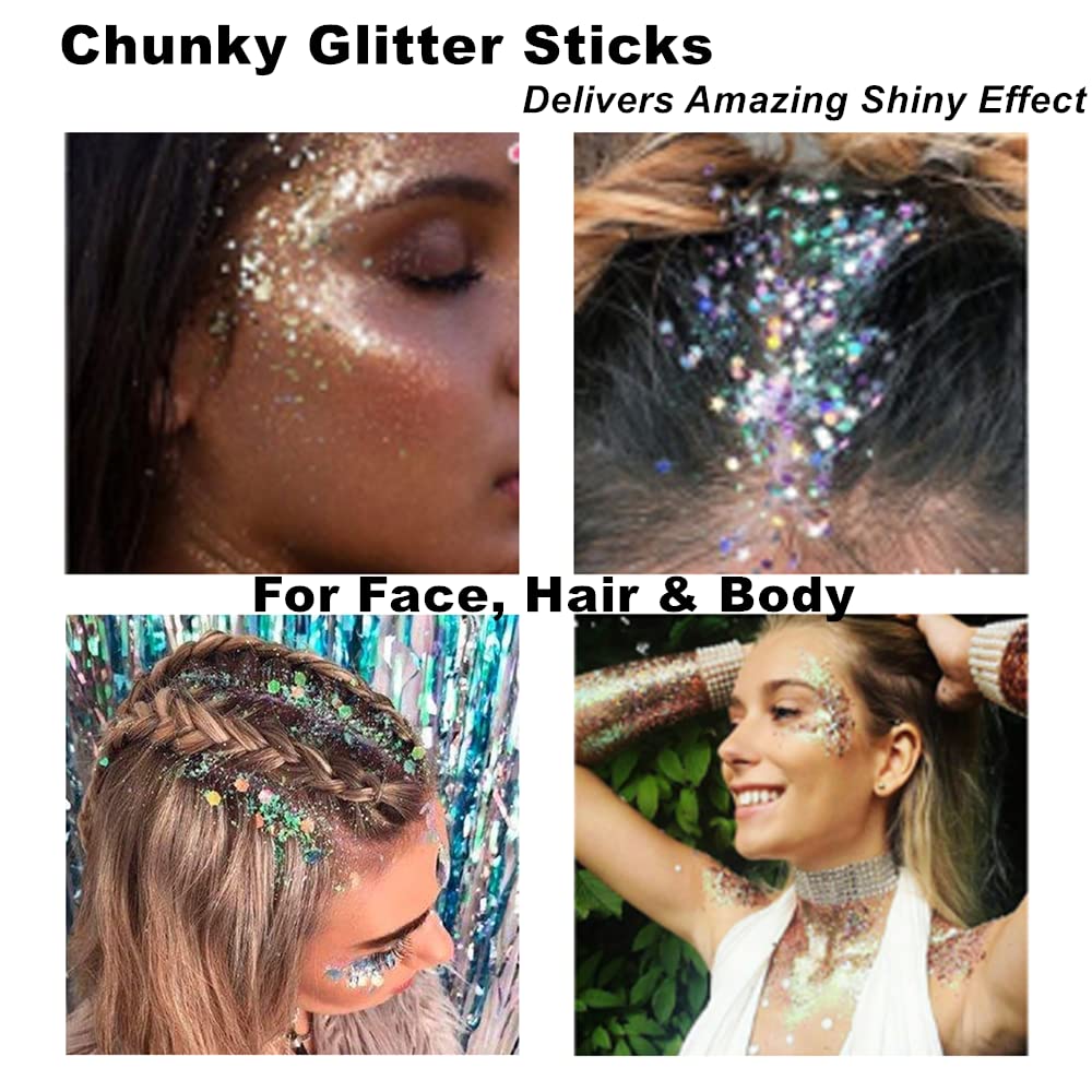 Mysense Silver Body Glitter Stick applied on hair