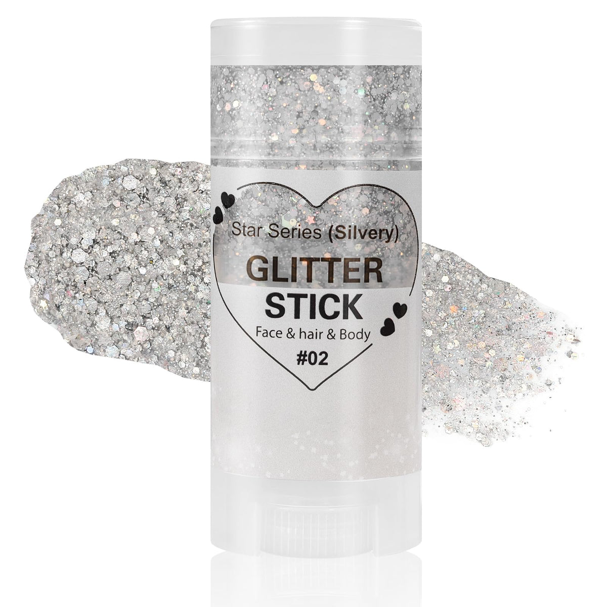 Mysense Silver Body Glitter Stick front view with sparkling glitter