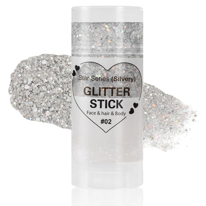 Mysense Silver Body Glitter Stick front view with sparkling glitter