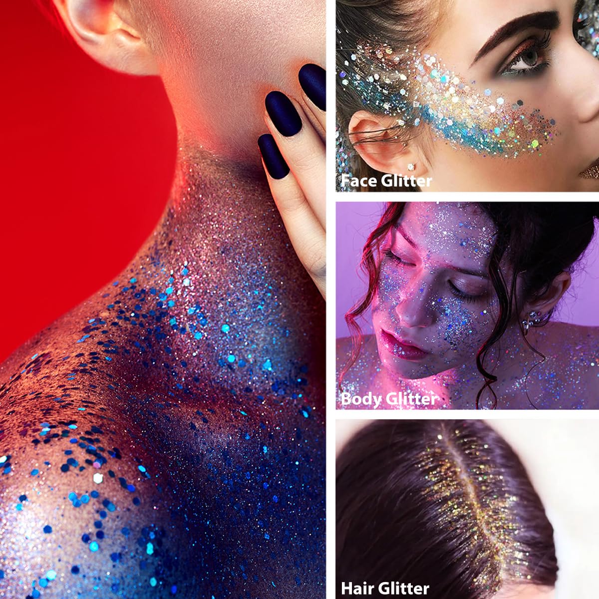 Mysense Silver Body Glitter Stick used in festival makeup look