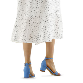 mysoft Chunky Heels Open Toe Dress Sandals displayed with packaging