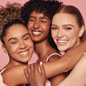 MYSTER ROSEY Neutral Eyeshadow Palette lifestyle scene with makeup brushes