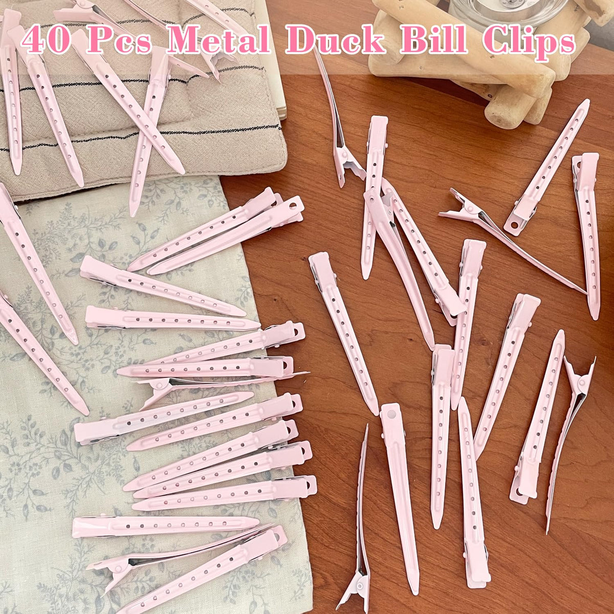 Mythos Pink Duck Billed Hair Clips displayed with other accessories