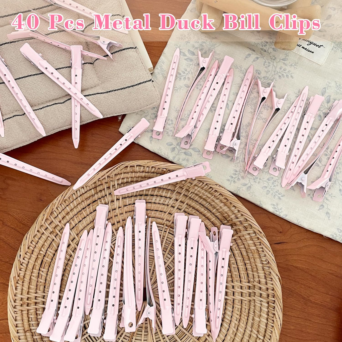 Mythos Pink Duck Billed Hair Clips showing different designs