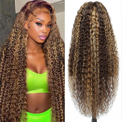 Myzebo 32 Inch Ombre Lace Front Wig front view with deep wave curls