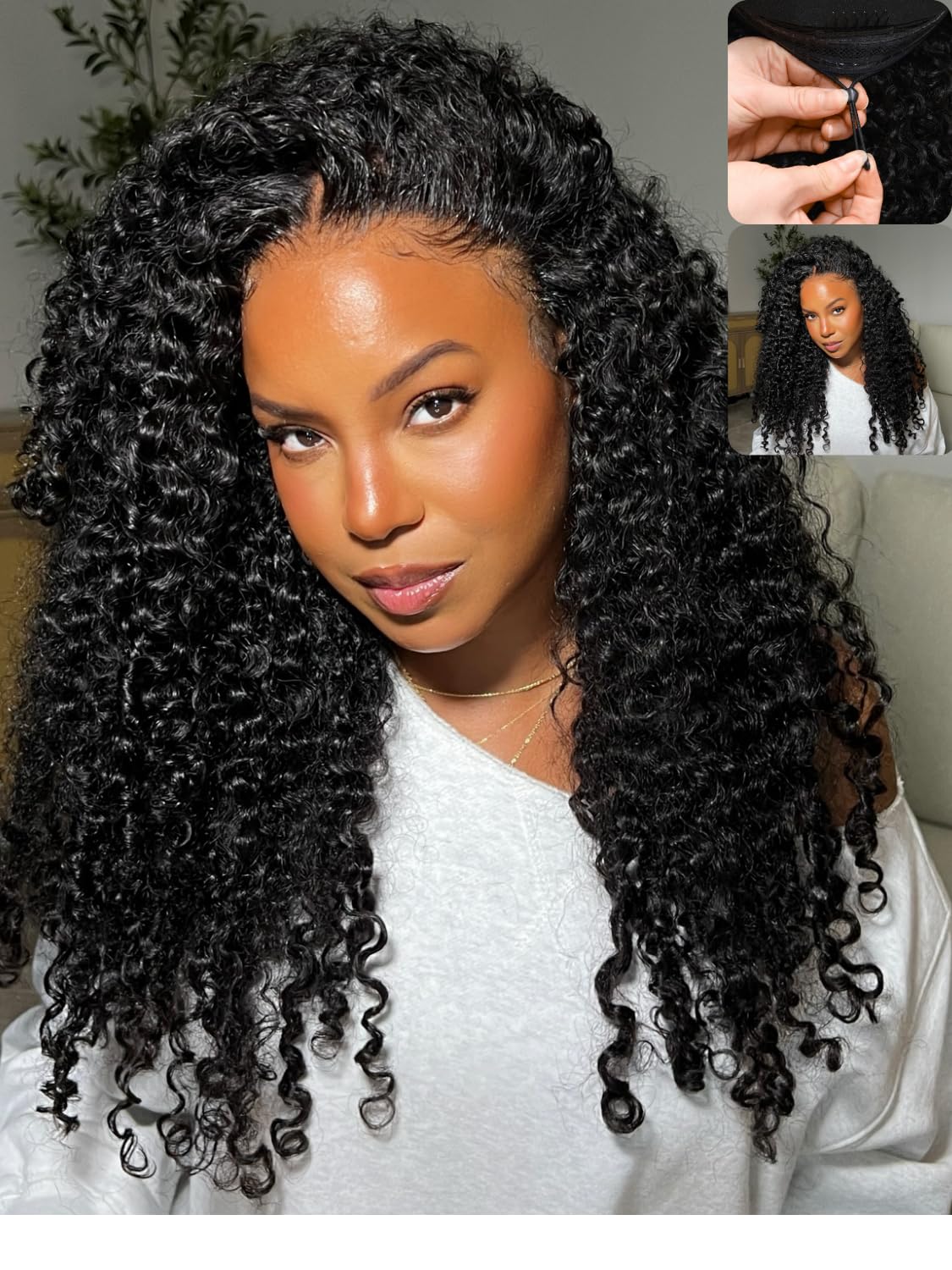 Nadula Bye Bye Knots Curly Wig side view showing the 7x5 HD lace