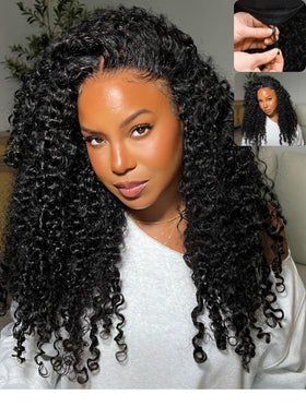 Nadula Bye Bye Knots Curly Wig side view showing the 7x5 HD lace