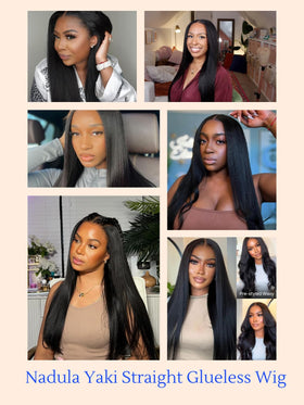 Nadula Bye Bye Knots Glueless Yaki Straight Wig close-up of lace
