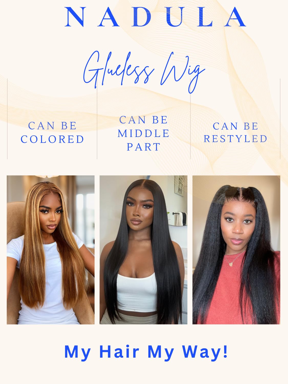 Nadula Bye Bye Knots Glueless Yaki Straight Wig packaging