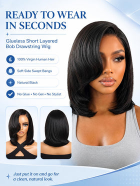 Nadula Glueless Short Layered Bob Wig back view showing natural layers