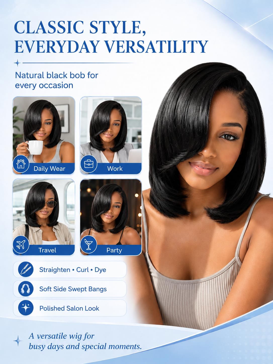 Nadula Glueless Short Layered Bob Wig styled for a casual look
