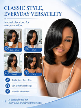 Nadula Glueless Short Layered Bob Wig styled for a casual look