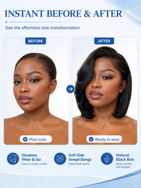 Nadula Glueless Short Layered Bob Wig with adjustable drawstring cap