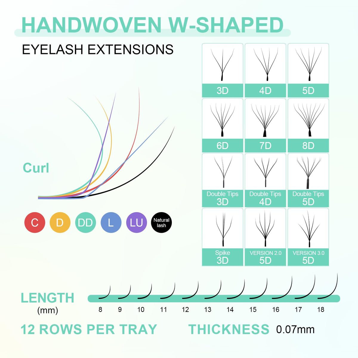 NAGARAKU 3D W Premade Fans Lash Extensions displaying different lengths