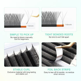 NAGARAKU 3D W Premade Fans Lash Extensions on a lash tile