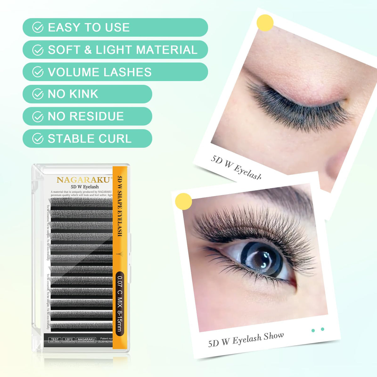 NAGARAKU 5D W Premade Fans Lash Extensions 0.07 D 13mm packaging