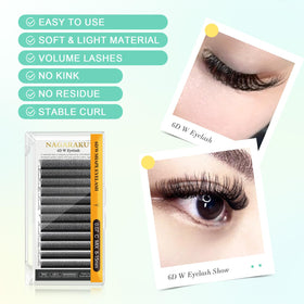 NAGARAKU 6D W Premade Fans Lash Extensions on a lash tile