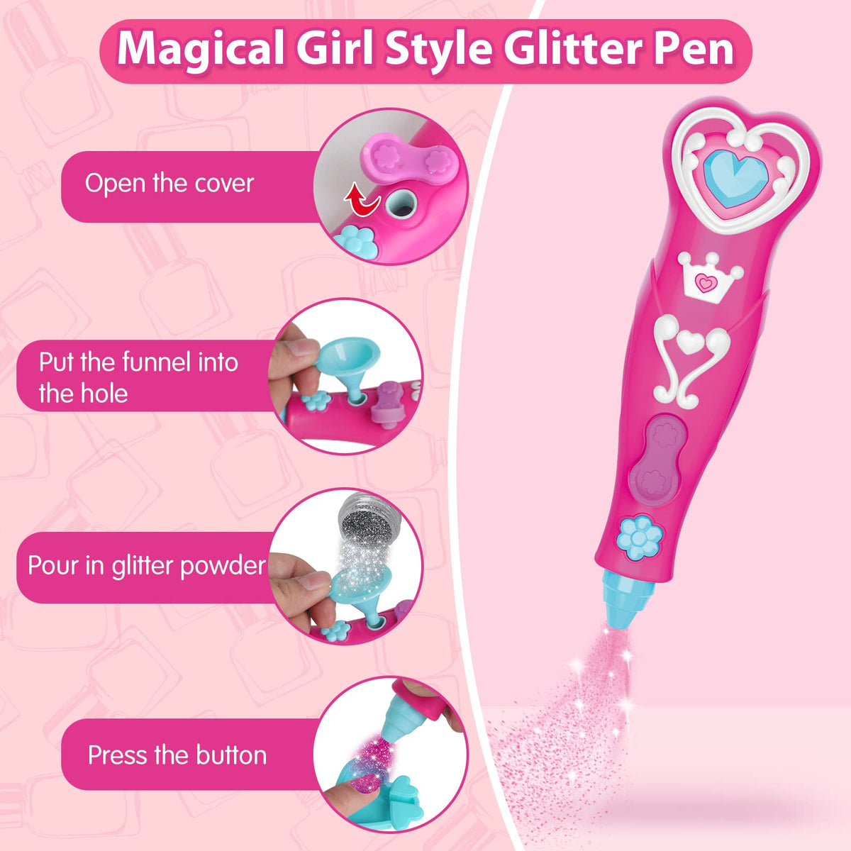 Nail art accessories including glitter pen and stickers