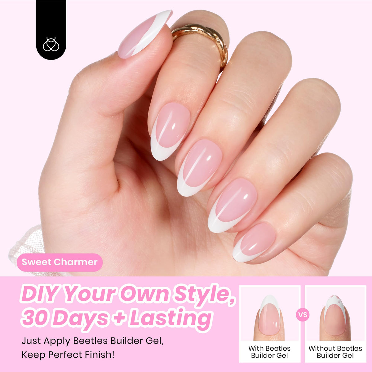 Nail art accessories like pearls and bows from the kit